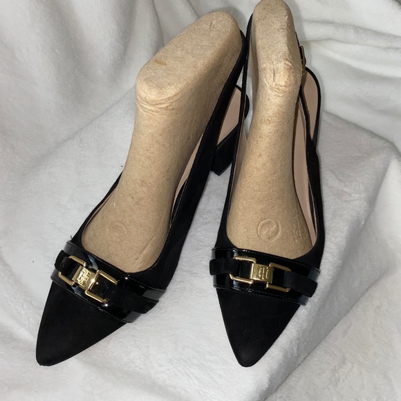 Tommy Hilfiger Black Suede Sling Back Pump Heels - Picture 9 of 12